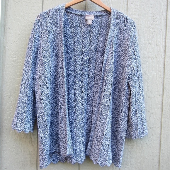 Chico's Cardigan Women's 2 /L ,3/4 Sleeve Scallop,loose knit,Grandmacore,Metalli - Picture 1 of 14